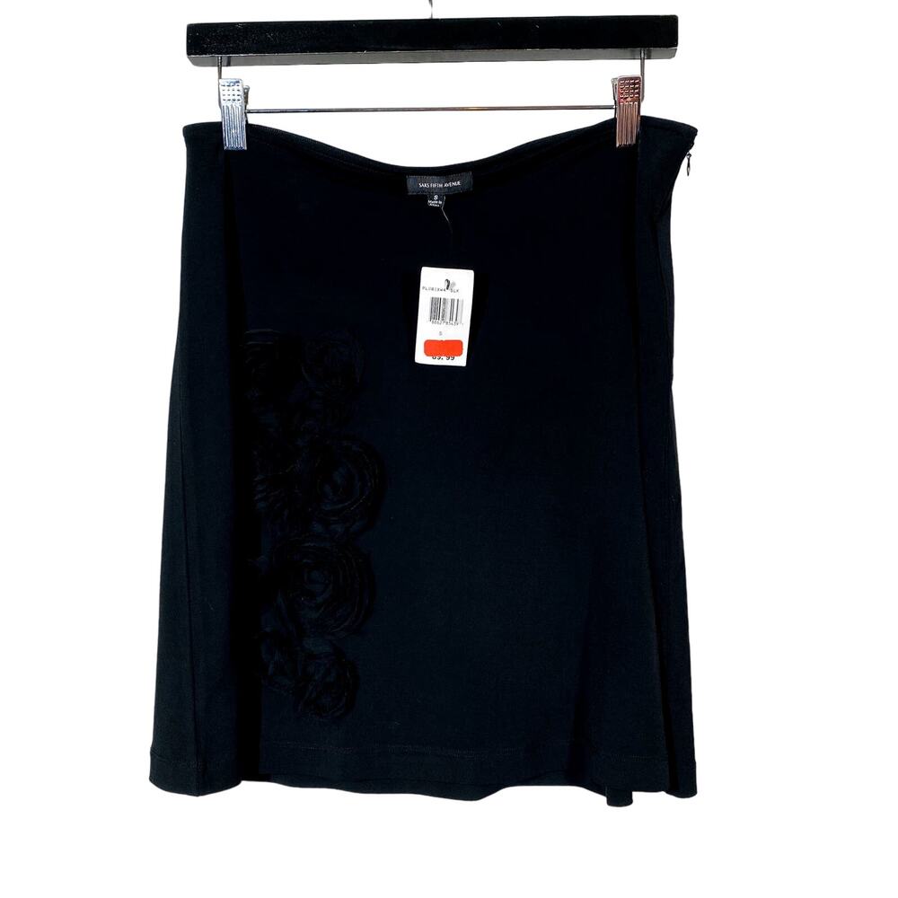 NEW! Saks Fifth Avenue Floral Applique Skirt A Line Black Casual - S